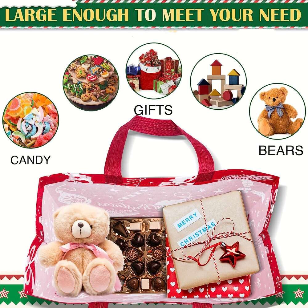 Christmas 8/16pcs Large Gift Tote Bags with Handles Reusable Non-woven Shopping Bags, Suitable for New Year Happy.