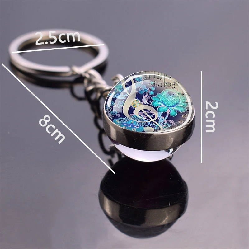 Music Musical Instrument Keychains Note Piano Guitar Clarinet Flute Key Chains Double Side Glass Ball Pendant ddmysmile Keyring Art Gift Smile