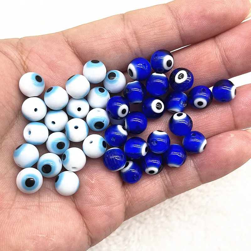New 6/8/10mm Blue/White Glass Beads Evil Eye Beads for Jewelry Making DIY Handmade Bracelets Necklace