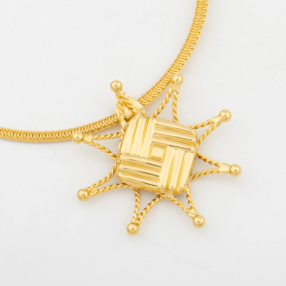 Women for Jewelry Set Hollow Pendant Arab Dubai Gold Plated Earring Necklace Bracelet Ring Wedding Bridal Bride Gift smile