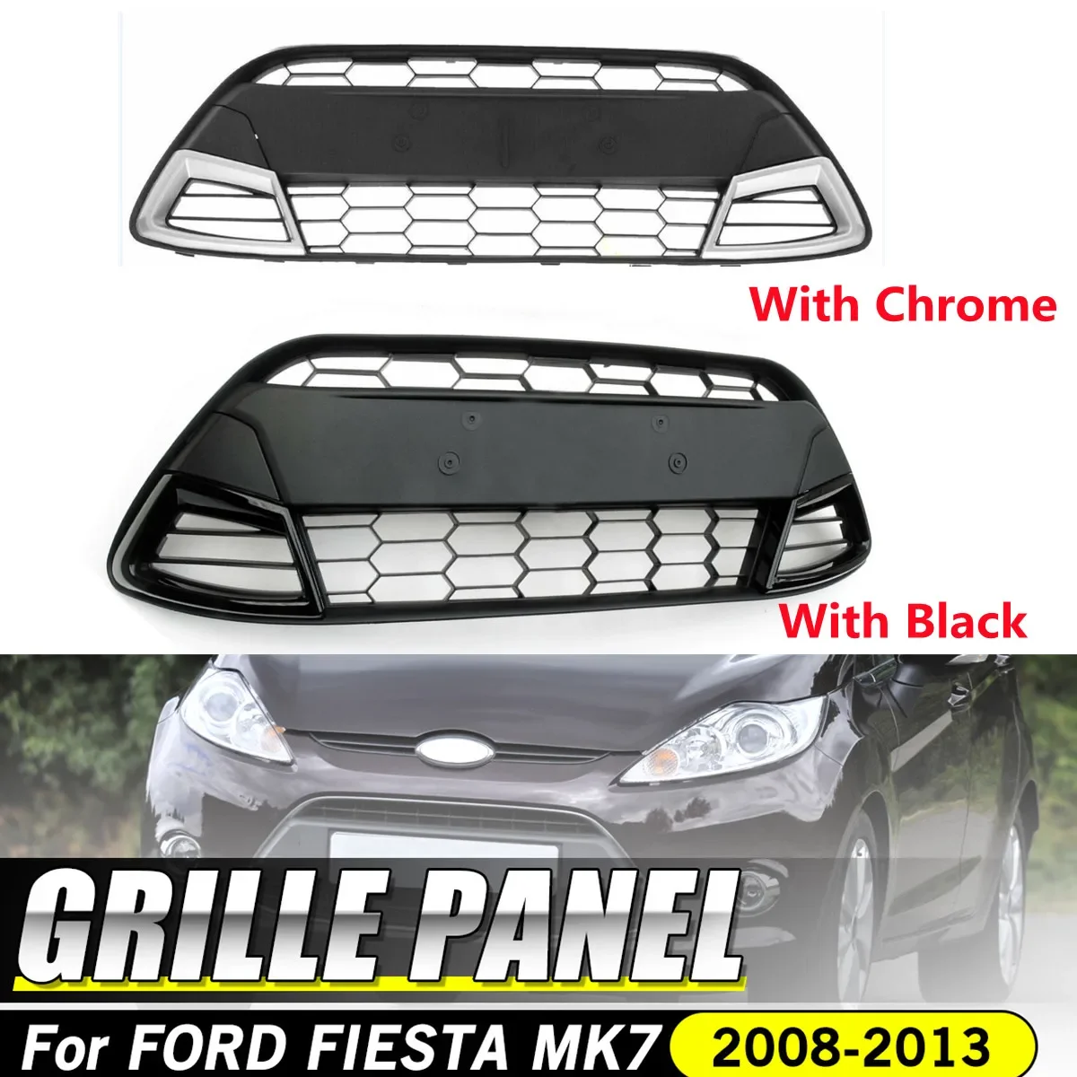 RM-CAR Car Front Bumper Grill Lower Grille For Ford Fiesta MK7 2008 2009 2010 2011 2012 2013 Centre Grille Mesh Panel Grill