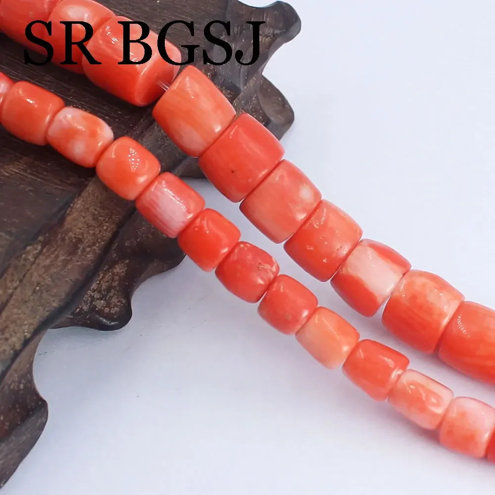 Column Orange Sea Bamboo Coral Bead Exquisite Cylindrical Loose Bead Used for Making DIY Jewelry Accessorie 241108