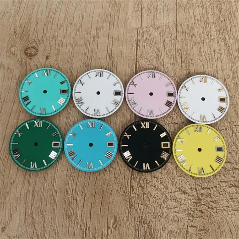 For NH35 Dial Enamel Material Watch Faces 28.5mm Roman Scale Dial Watch Accessories for NH35/NH36/4R/7S Movement Parts