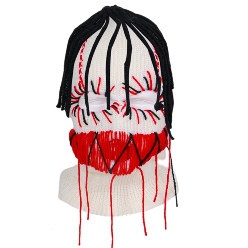 Halloween Balaclava Knit Beanie Hat Scary Teeth Robber Head Covering Party Holiday Winter Warm Hat Full-Head Grimace