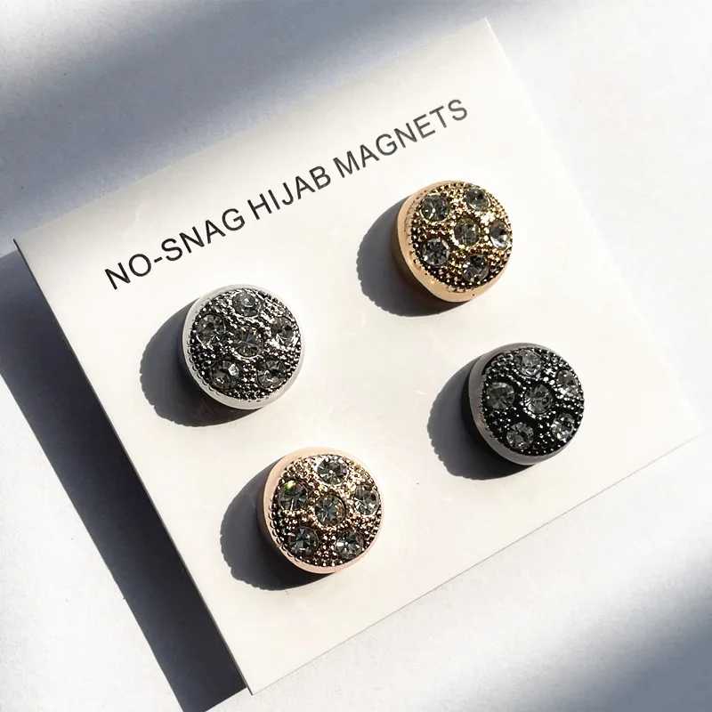 One Pair Muslim No Sang Hijab Magnets Round Rhinestone Brooches Pins Decorated Cufflinks Accessories Unisex Adult