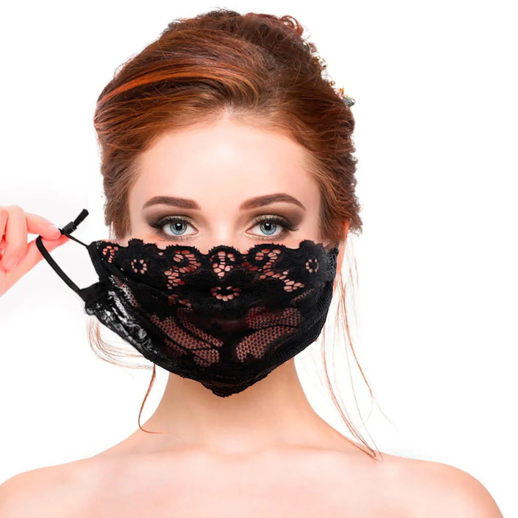 Masks Single Face Ladies Layer Black Embroidery Lace Adjustable Mesh Thin Breathable Washable Reusable Halloween Cosplay Mask smile