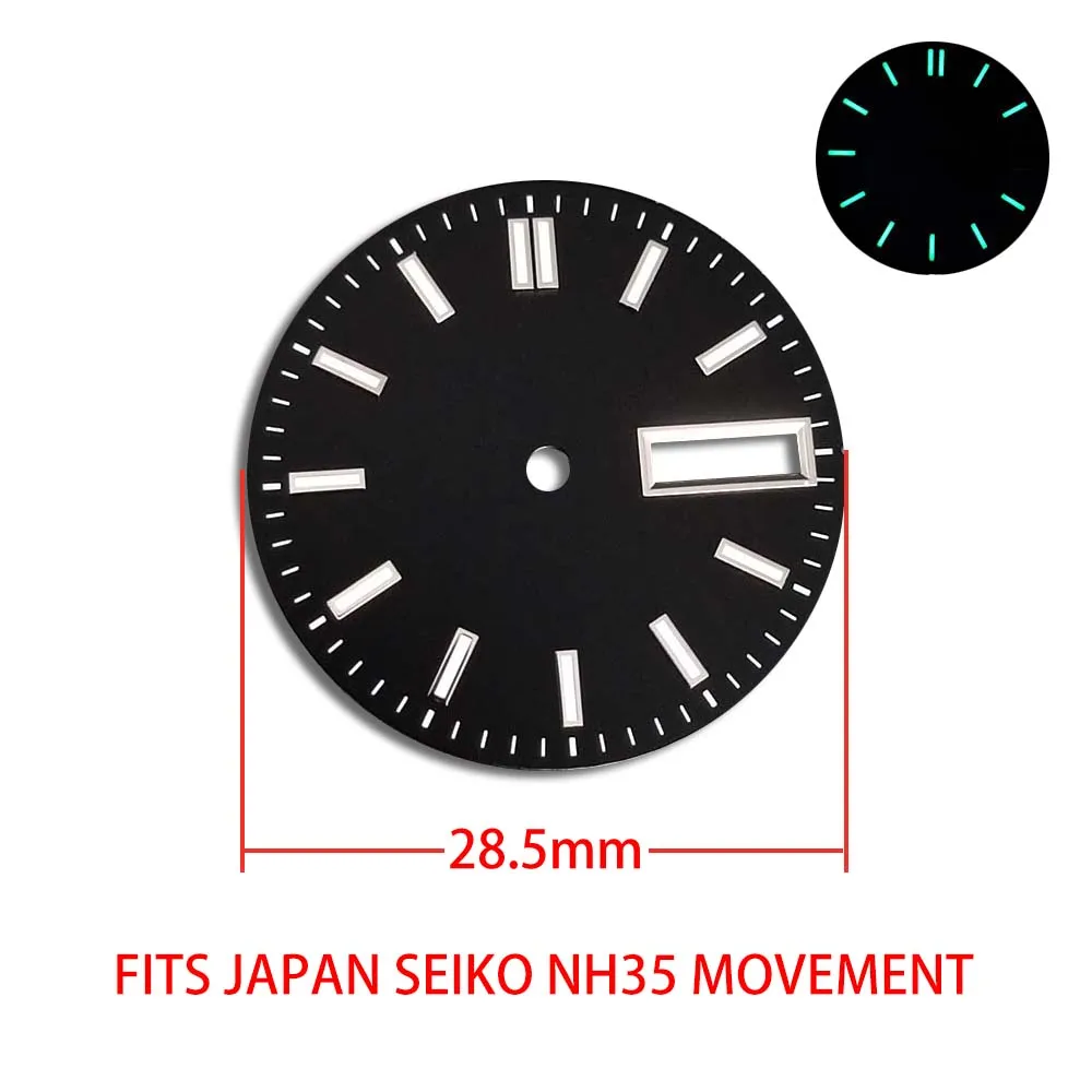 Double calendar dial with diameter of 28.5MM, green luminous dial, suitable for NH35/NH36 watch movement accessories