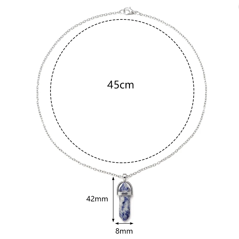 Hexagonal Natural ddmysmile Necklace Stone Bullet Necklaces Healing Crystal Quartz Lapis Bullet Pendulum Chakra Jewelry Chain Necklace Smile