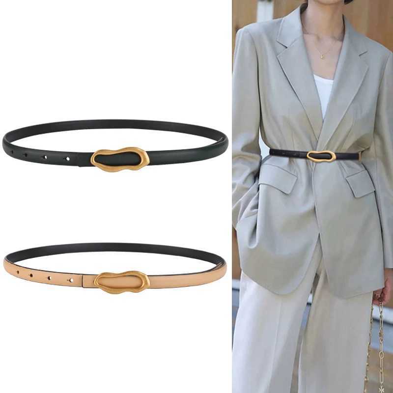 Retro gold design belt suitable for text high-quality metal buckle matching Fem dress jeans adjustable belt genuine leather X2411091