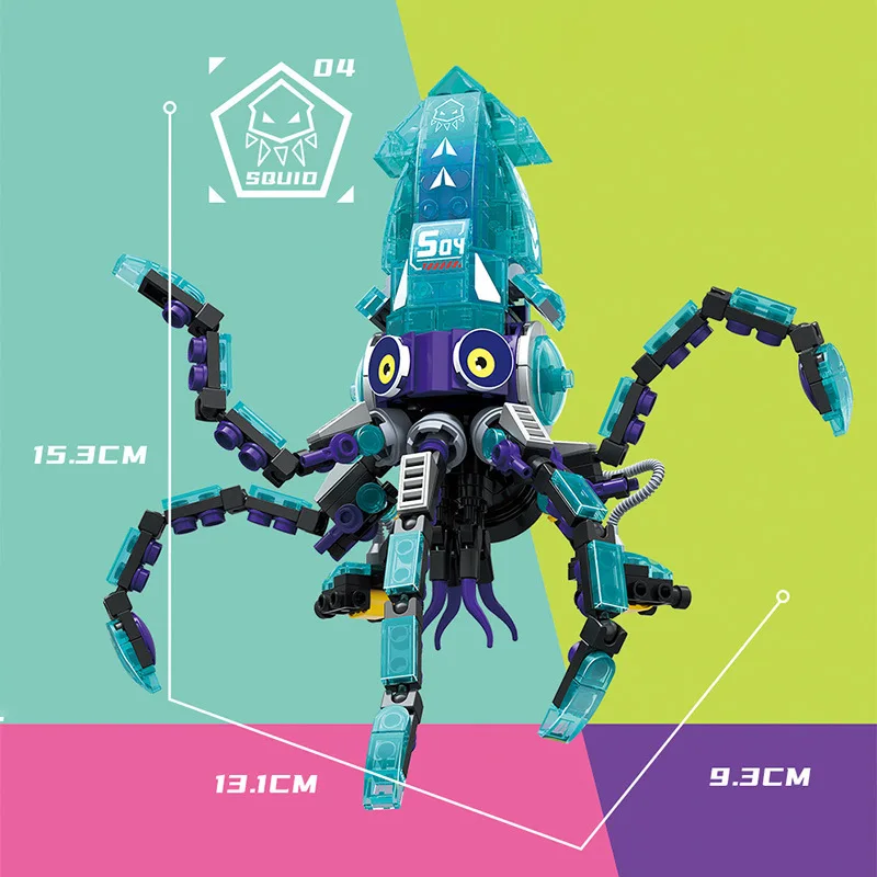 Shark Fish Squid Ocean Blocks Mobula Crab Bricks Compatible Legosquids Developmental Building Block Toys Gifts for Children Boy smile