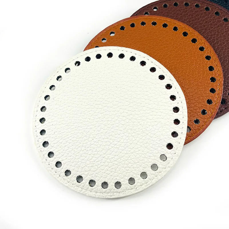2025 Durable 12cm Lychee Pattern Solir Color new PU Bag Bottom Round Bottom For Knitted Bag Accessories DIY Crochet Woven Bag Accessory