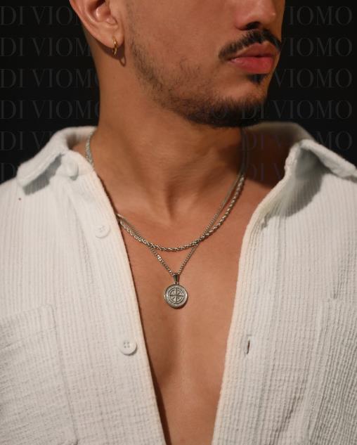 18k Gold Compass Pendant North Star Mens Compass Layered Set Gold Rope Chain Waterproof Necklace For Men Stainless Steel Gift For Boyfriend