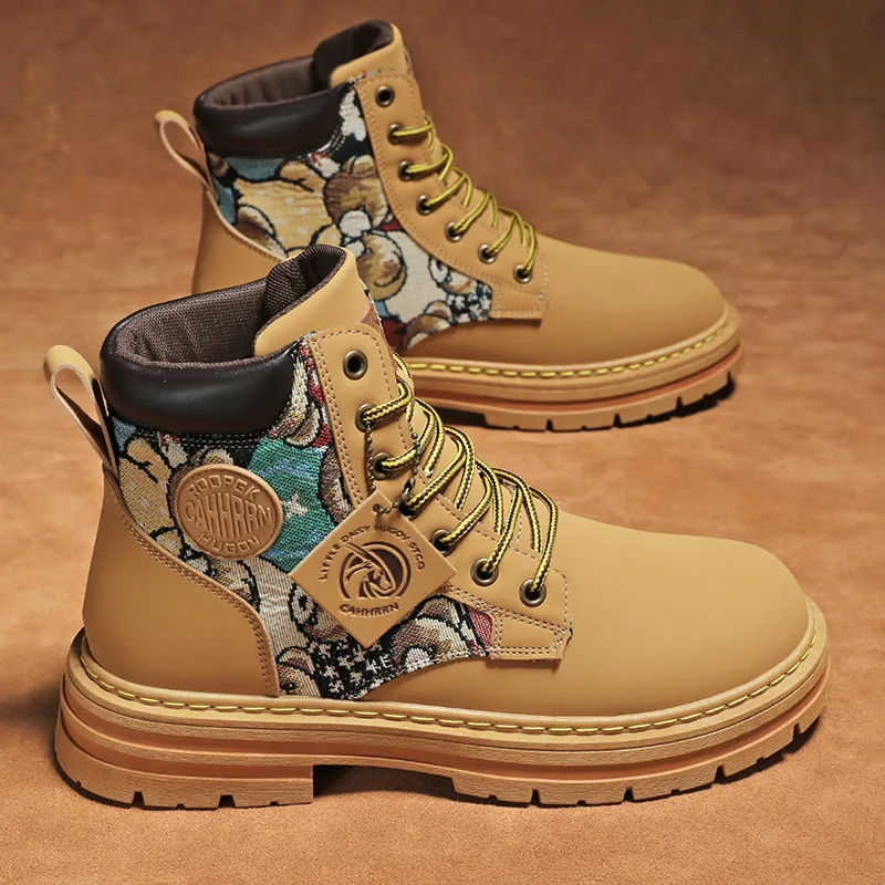 Top Boots Men High Leather Shoes Men Boots Comfortable Breathable Water Proof Shoes For ddmysmile Men Military Lace-Up Botas Hombre Smile