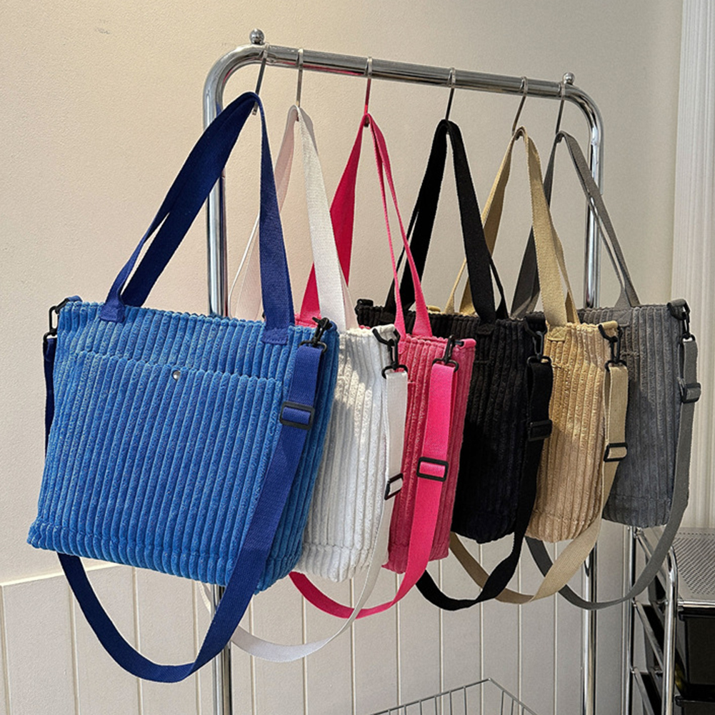 Solid Soft Corduroy Handbags for Women Winter Shoulder Side Bag Vintage Large Capacity Shopper Shopping Bags Zipper Totes