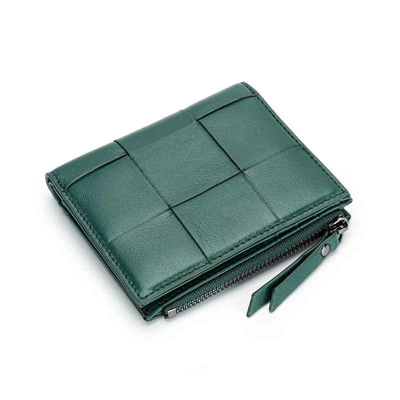 Bifold Soft Leather Sheepskin Wallet Genuine Leather Ladies Zipper Weave Purse Short Women Wallet Designer Dropshipping smile