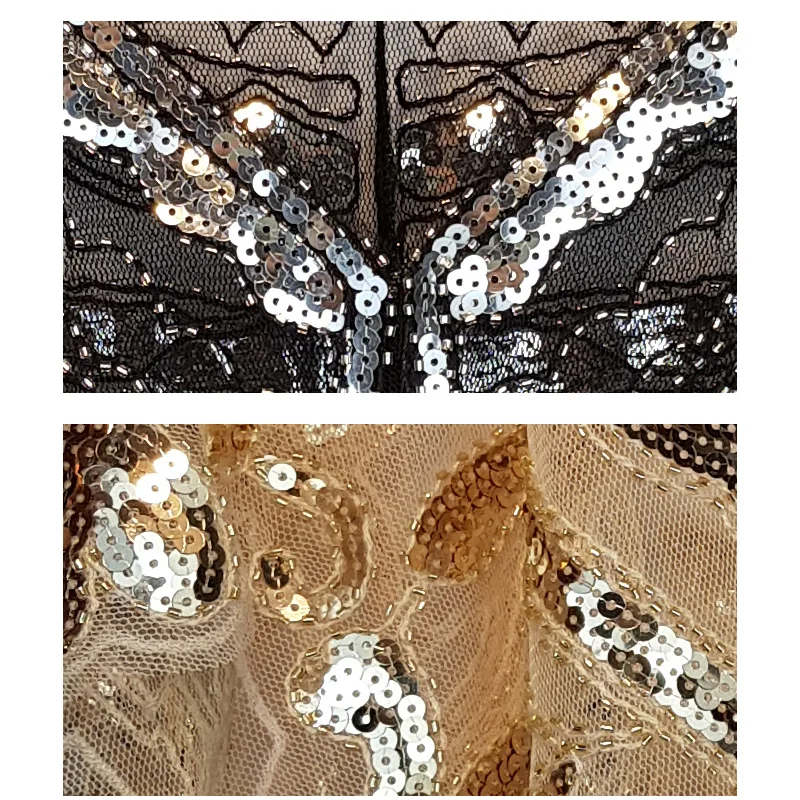 Beaded New Shawl Vintage Scarves 1920s Style Women's Shawl Black Sier Sequin Beaded Sheer Mesh Capelet Sequined Bolero Jacket smile