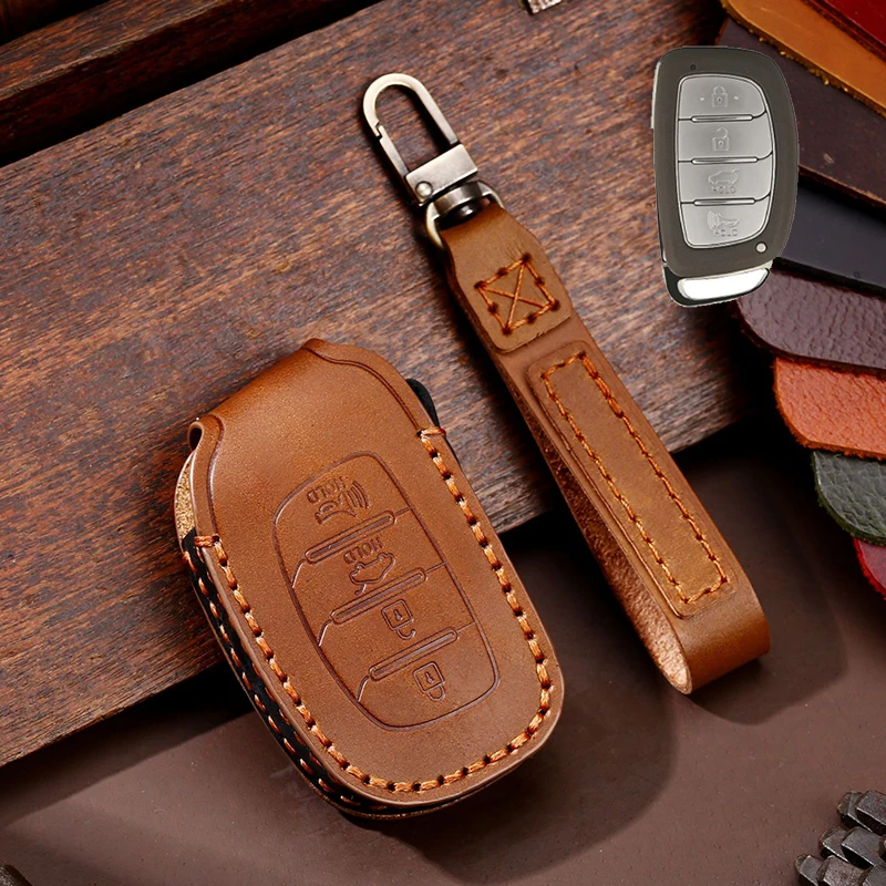 Key Genuine Leather Car Case Cover Fob Shell for 2013 2014 2015 Hyundai Santa Fe Sonata XL ix35 XL ix45 smile
