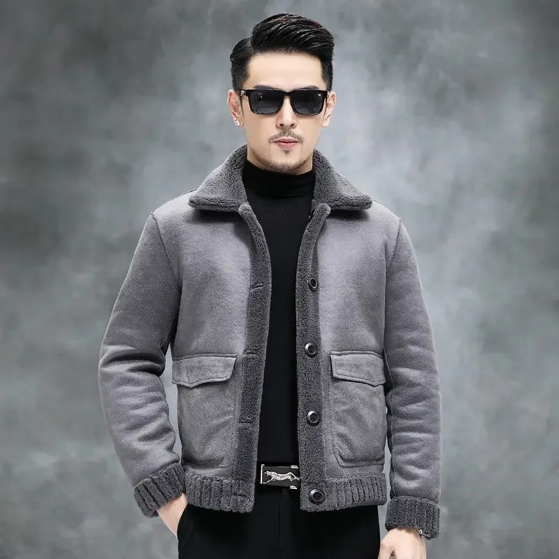 Autumn Winter Mens Cotton Fur Jacket Mens Short Sleeve Collar Coat Mens Casual Thick Warm Coat I529 241108