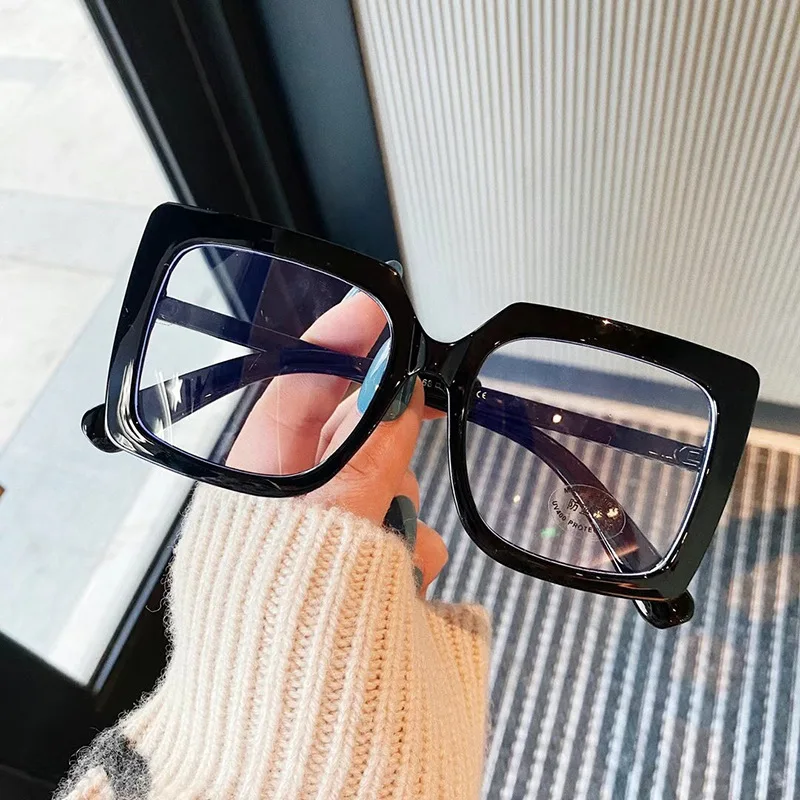 Oversized Eyeglasses Frames For Women Men Trendy Classic Square Transparent Computer Glasses Anti Blue Light Clear Lens Eyewear