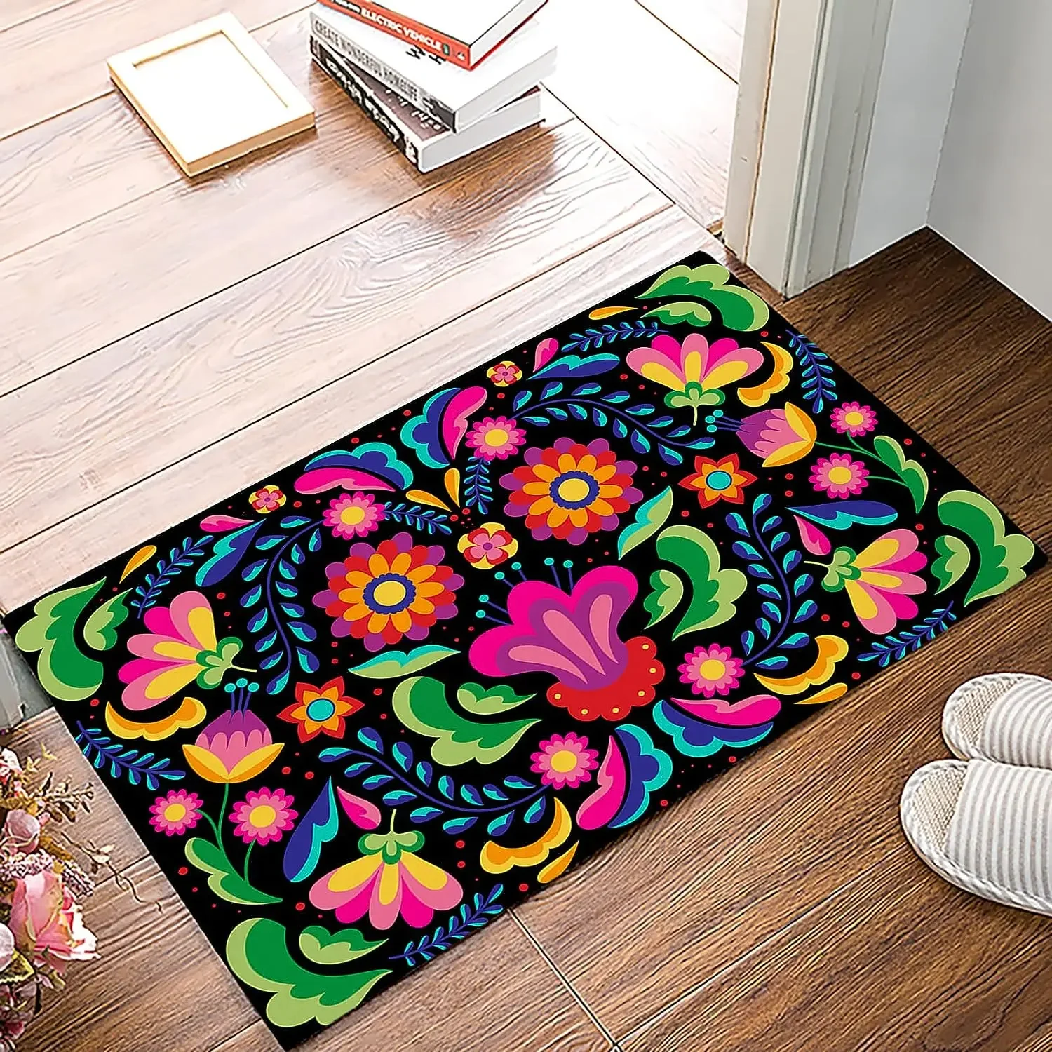 The ddmysmile Mexican Day Of Dead Entrance Doormat Decor Kitchen Hallway Balcony Runners Rug Living Room Carpet Bedroom Non-Slip Floor Mat Smile