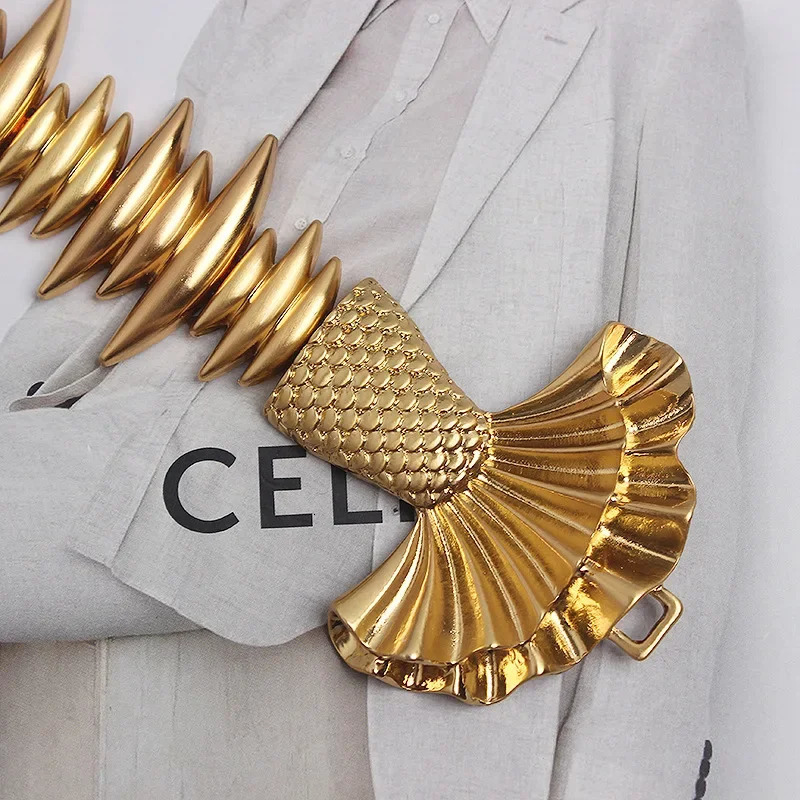 Womens Belt High Quality Womens Elastic Gold Belt Womens Waist Fish Metal Dress Belt 241108