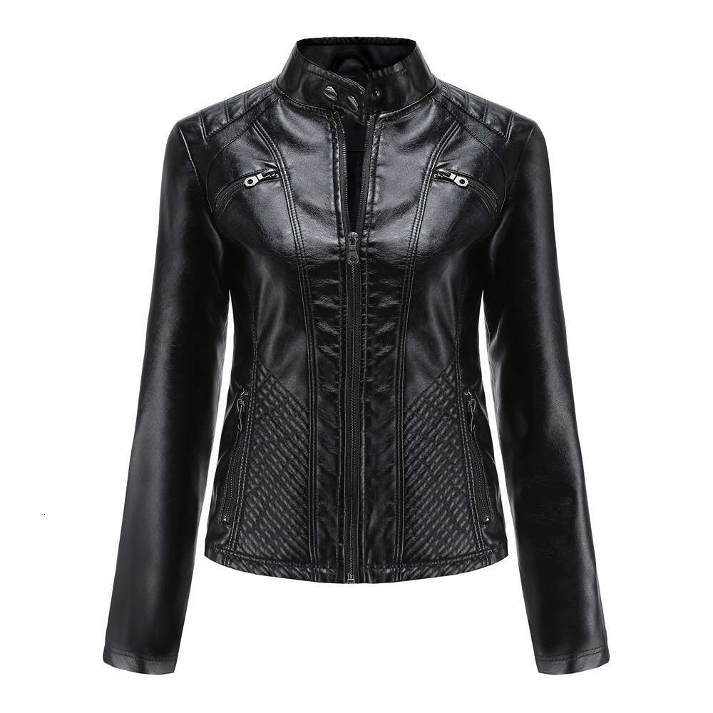 shanshi leather jacket women new casual stand collar slim fit spring and autumn solid color women's leather jacket