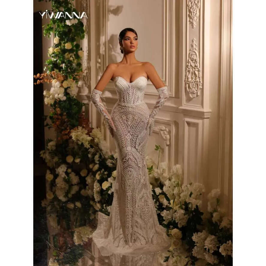 Sweetheart Romantic Neck Dress Sparkly Beads Appliques Evening Bride Elegant A E Long Bridal Gown Robe De