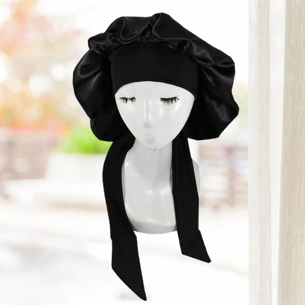 Hair Head Sweet Cap Scarf Lacing Head Cover Solid Color Faux Silk Satin Hair Bonnet Shower Hat Faux Silk Satin smile