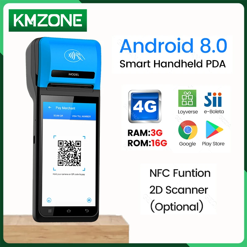 4G 5.5 Inch Handheld POS PDA Portable Android Terminal with NFC 2D QR Barcode Scanner Reader 58mm Thermal Printer for Loyverse