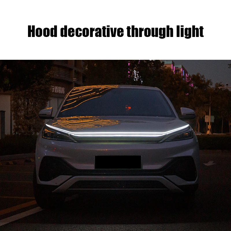 For BYD Atto3 Yuan Plus 2022 2023 Automotive hood through type daytime running light dynamic LED grille atmosphere light strip