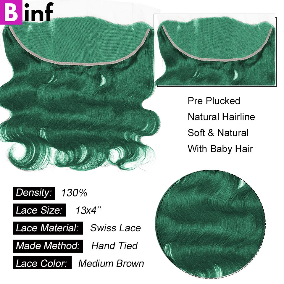Colored Body Wave Green Bundles With Closure 5x5 13x4 HD Lace Closure Frontal with Bundles Remy 3/4 Bundles With Closure smile