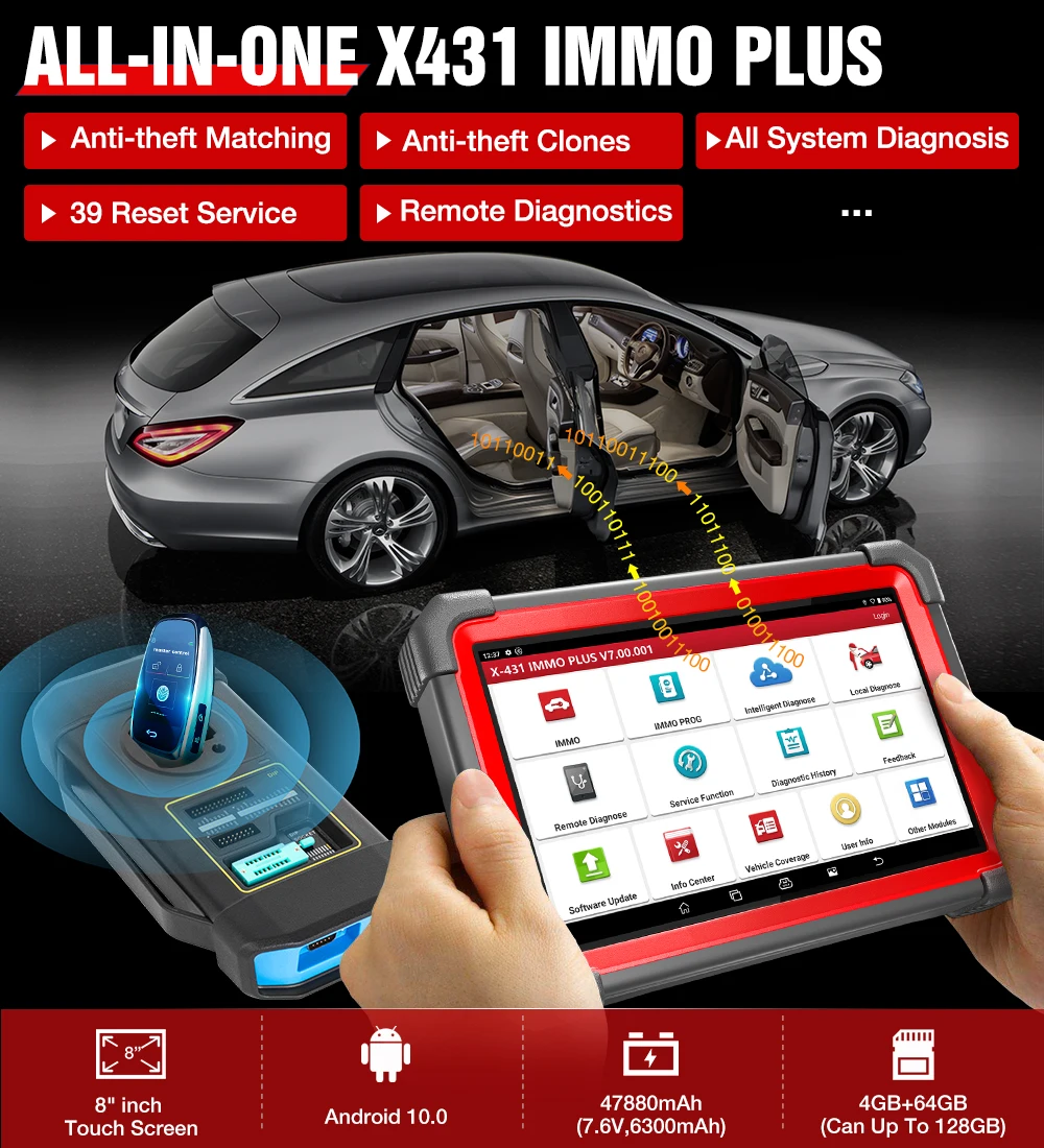 LAUNCH X431 IMMO Plus Key Programmer X-PROG 3 Auto Master Key Tools OBD OBD2 All System Diagnostic Scanner 39 Reset Smart Keys