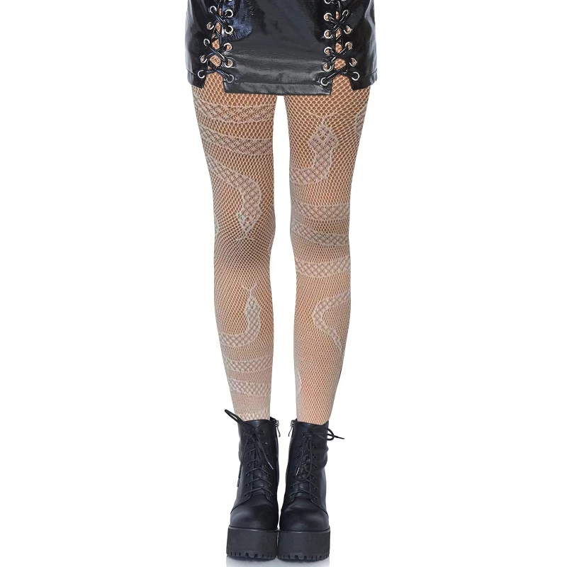 Snake Patterned new Tights Women Black See Through Mesh 2025 Pantyhose Clubwear