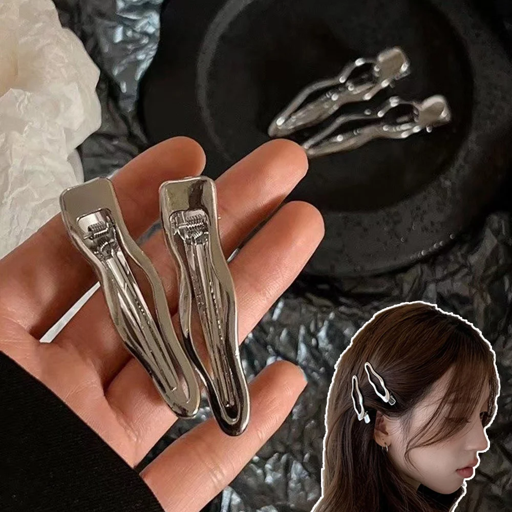 Hair Clip Alloy Geometric Metal Wave Barrettes Bangs Hairpin Side Clip Wavy Duckbill Clip Sier Simple Woman Hair Accessories smile
