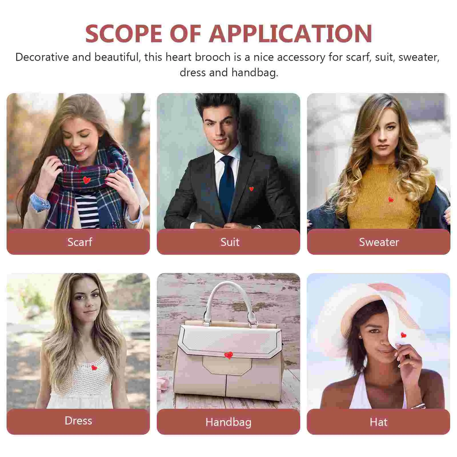 Red 12 ddmysmile Heart Pcs Brooch Pin Scarf Badge Decorative Resin Women Clothes Miss Cap Decorations Smile