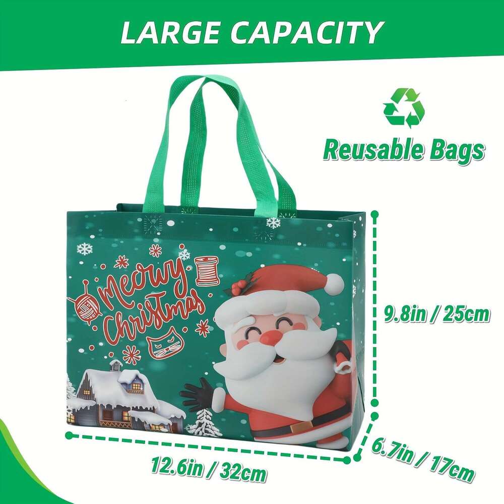 Christmas 8pcs Christmas Gift Bag Set - Cute, Waterproof Stain-Resistant Non-Woven Tote Bags with Handles for Holiday Presents & Party Favors