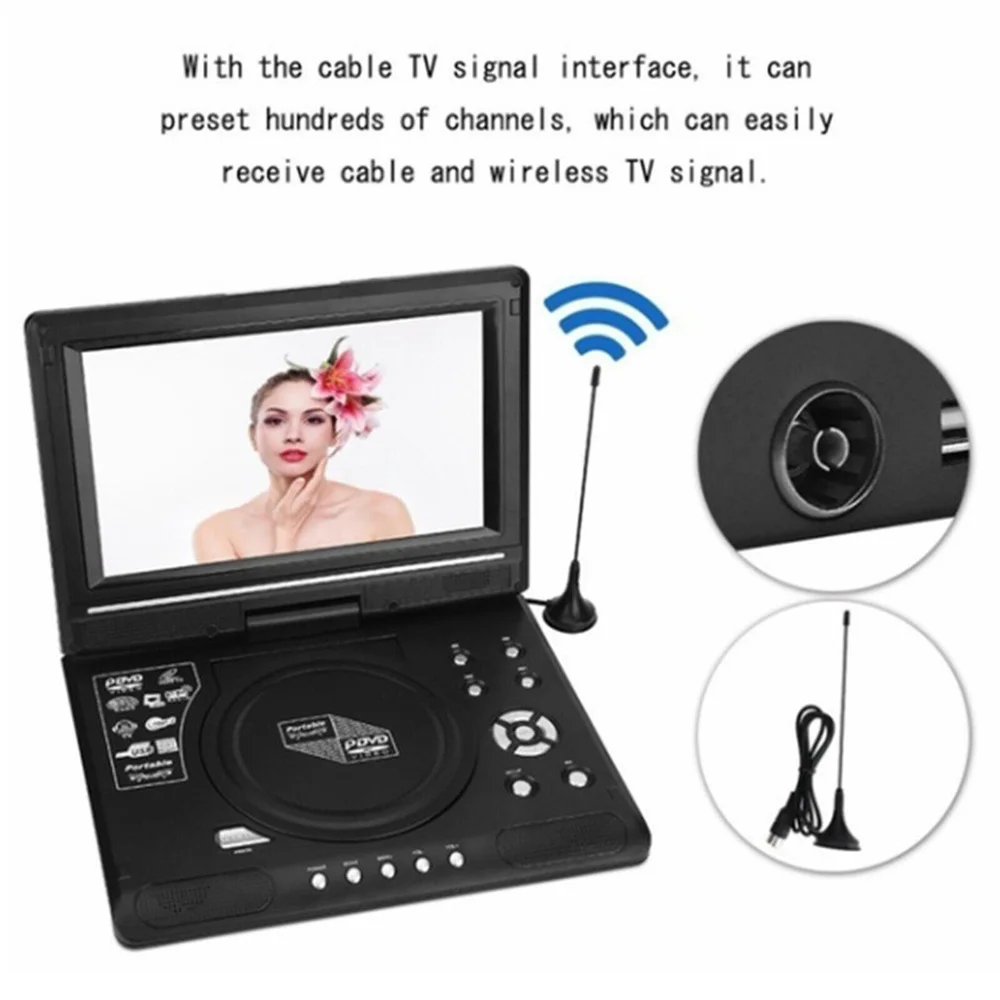9 8 Portable DVD Player HD Video Player AV Input Output Car Mini TV Playing Device US UK EU AU Plug