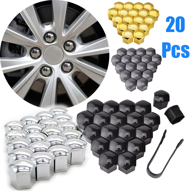 20 Pcs Car Wheel Nut Caps 17mm/19mm/21mm Auto Hub new Screw Cover Black Plastic Anti Dust 2025 Car Wheel Nut Bolt Covers Tire Accessories