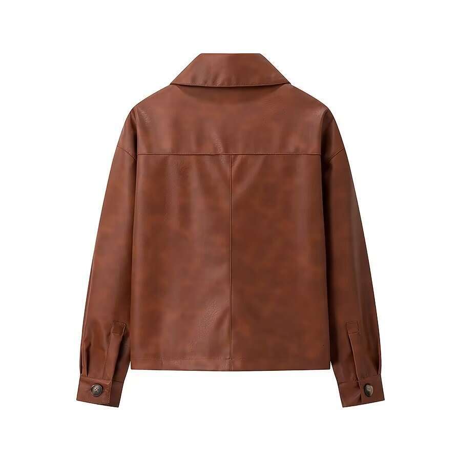 shanshi leather jacket women autumn fashion new item brown temperament long sleeved PU women's leather jacket