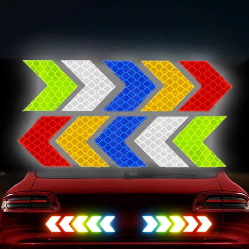 10 Pcs/Set Car Sticker Reflective Arrow Sign Tape Warning Safety Sticker For Car Bumper Trunk Reflector Hazard Tape Car Styling