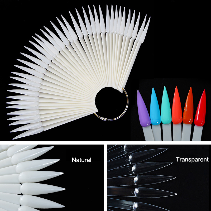 Tips False 40pcs Nail Gel Polish Practice Card Display Long Stiletto Sharp Showing Stick Chart Palette Buckle Ring Manicure Tool smile