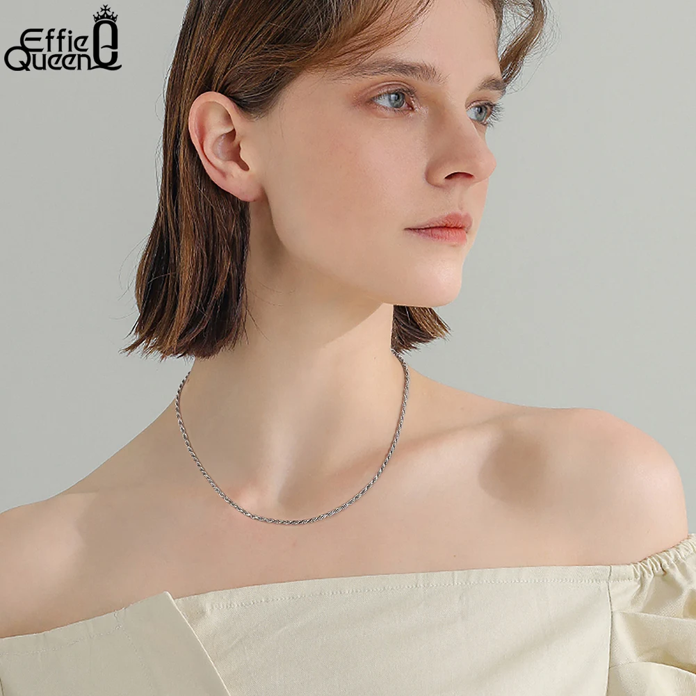 Genuine Effie Queen Sterling Sier Italian Dia-Cut Rope Chain Necklace for Women Men Gold Twist Chain Jewelry SC29 smile