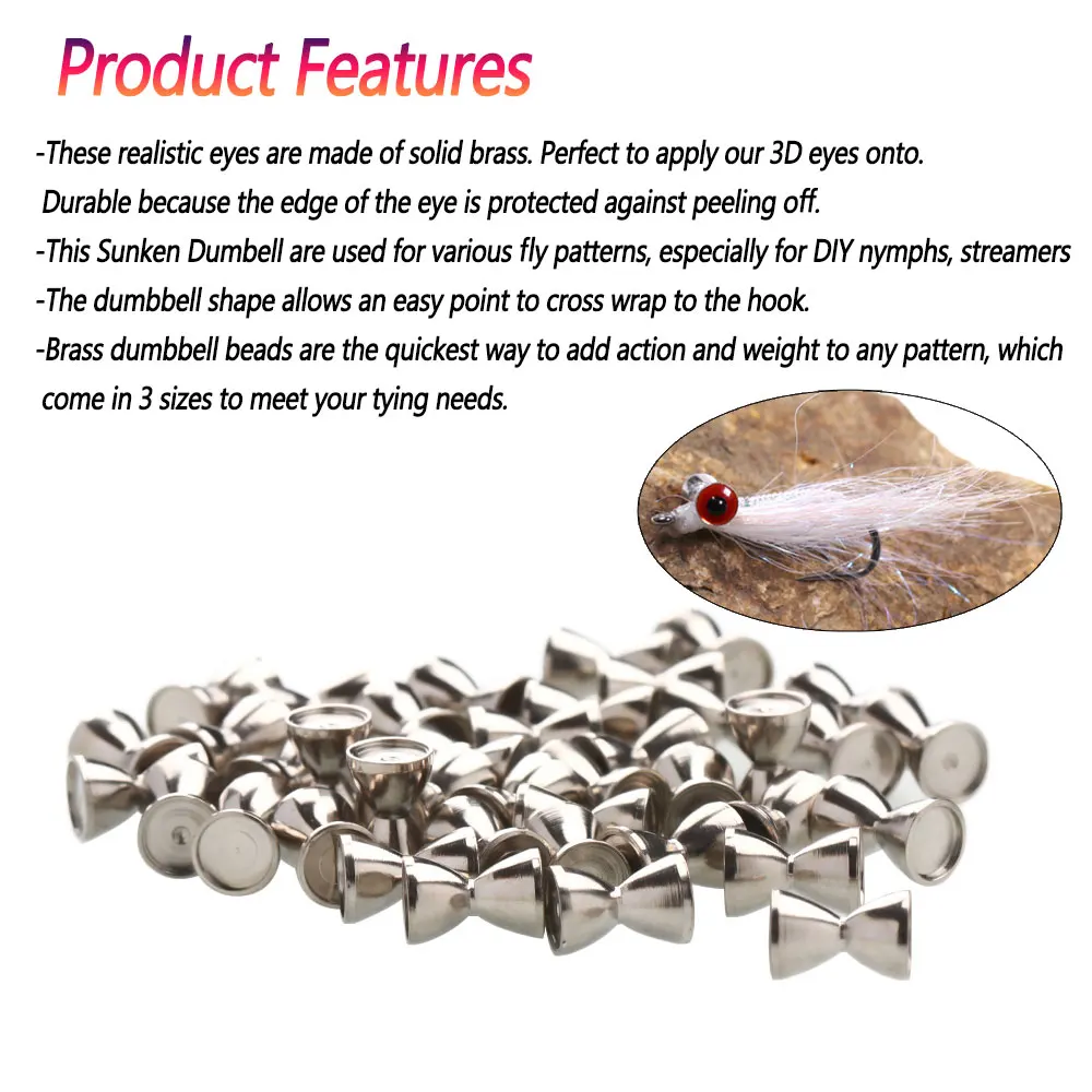 20PCS Weighted Sunken Bimoo Brass Dumbbell Beads Barbell Eyes Fly Tying Material For Crazy Charlie Saltwater Fishing Lures Bait smile