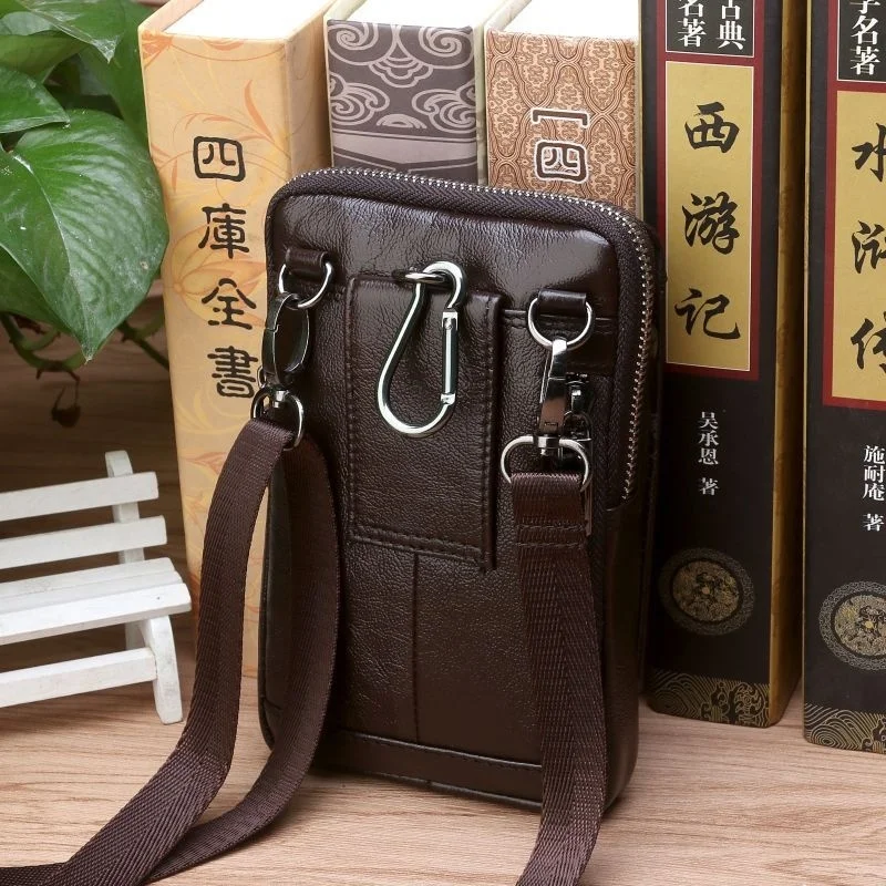 Genuine Quality Leather High Men Hip Bum Belt Purse Fanny Pack Pouch Mini Cell Mobile Phone Pocket Cigarette Case Hook Waist Bag smile