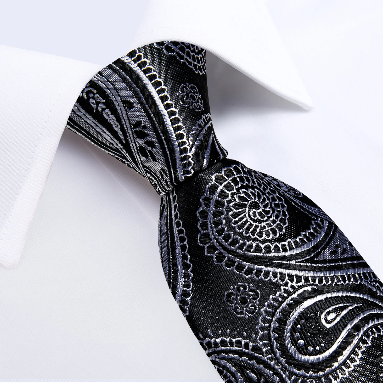 Sier Black 2023 And New Paisley Silk Ties For Men Wedding ddmysmile Groom Accessories 8Cm Necktie Handkerchief Cufflinks Gift Smile