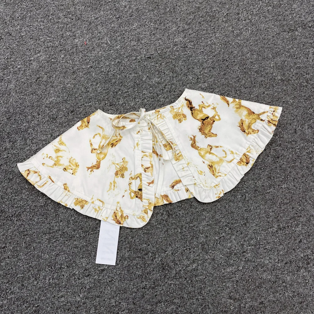 Fake Cute Women's Collar Pony Cat Print Pleated Lace-Up ddmysmile All-Match Female Small Shawl Smile