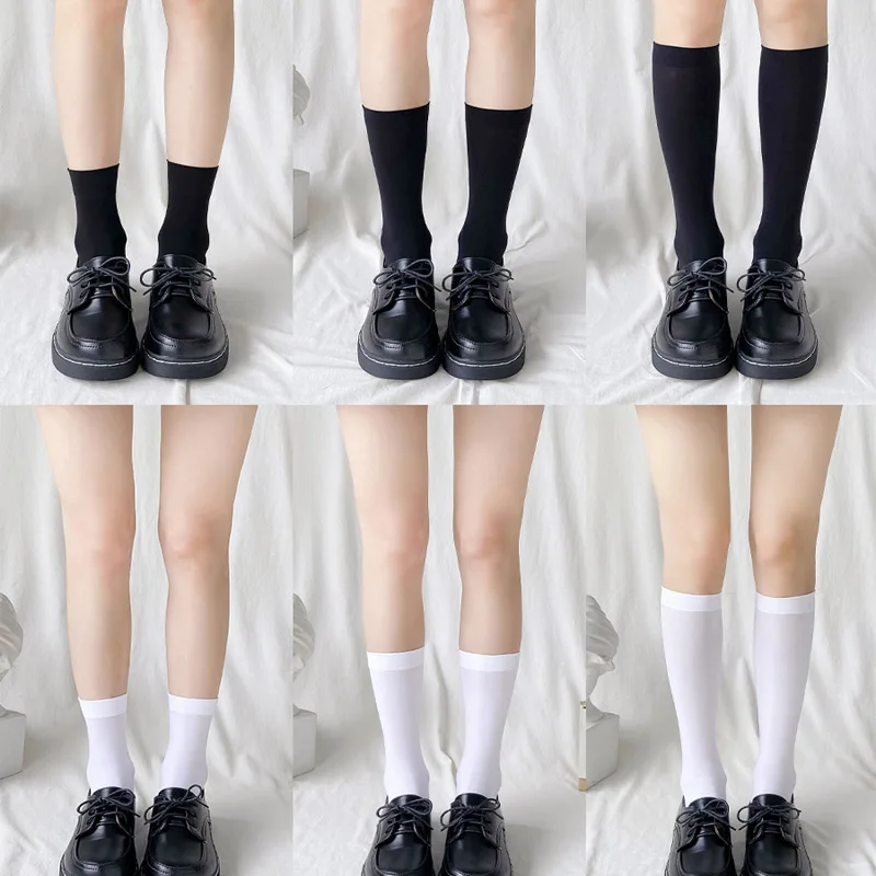 Black White Striped Sexy Long Socks Pantyhose JK Woman Long Veet Lolita Solid High Over Knee ddmysmile Elastic Cosplay Thigh Stockings Smile