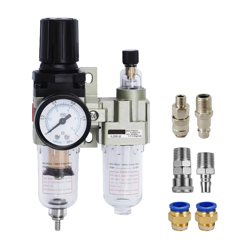 Air Compressor Pressure Reducing Valve Pneumatic Water Oil Separator Manual Drainage AC2010-02 Pneumatic Air Filter With Fitting