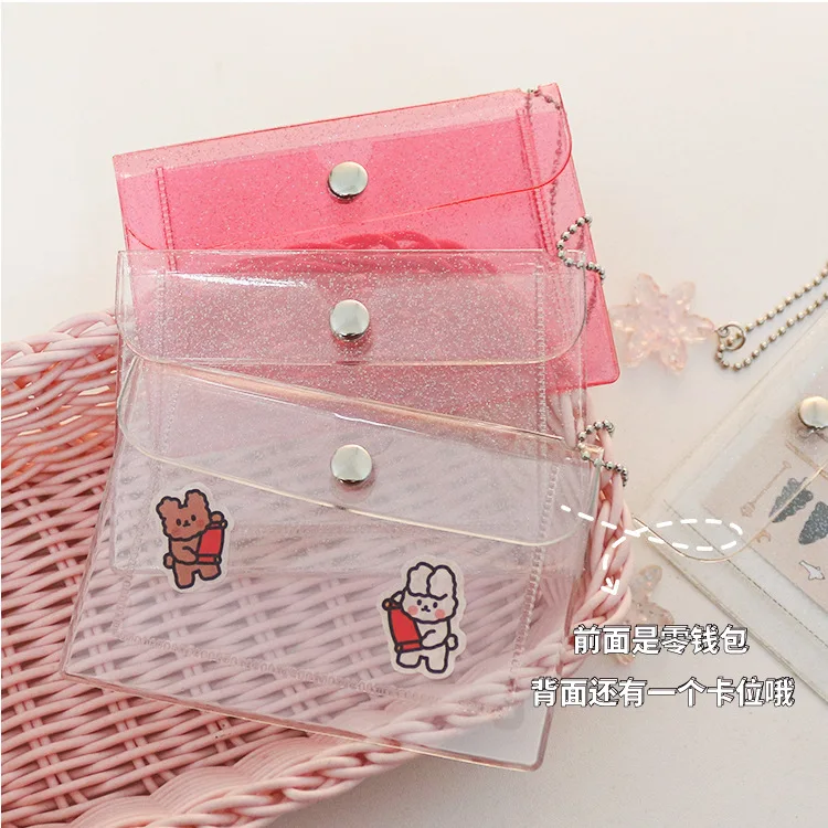 Ins Transparent Card Bag Student Coin Purse Girls Card Cover Keychain Meal Bus Card Bank smile