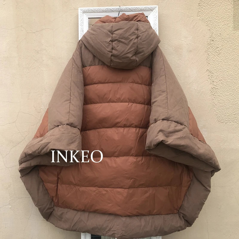 winter womens hooded sweatshirt thick and loose brown batwing pajamas ultra-fine womens warm large-sized INKEO 1O252 241108